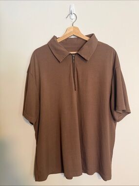 SHEIN Brown Half-Zip Polo Shirt